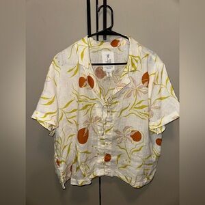 NWOT Calypso St Barth 100% Linen Women's Floral Button-Up Top Size XL